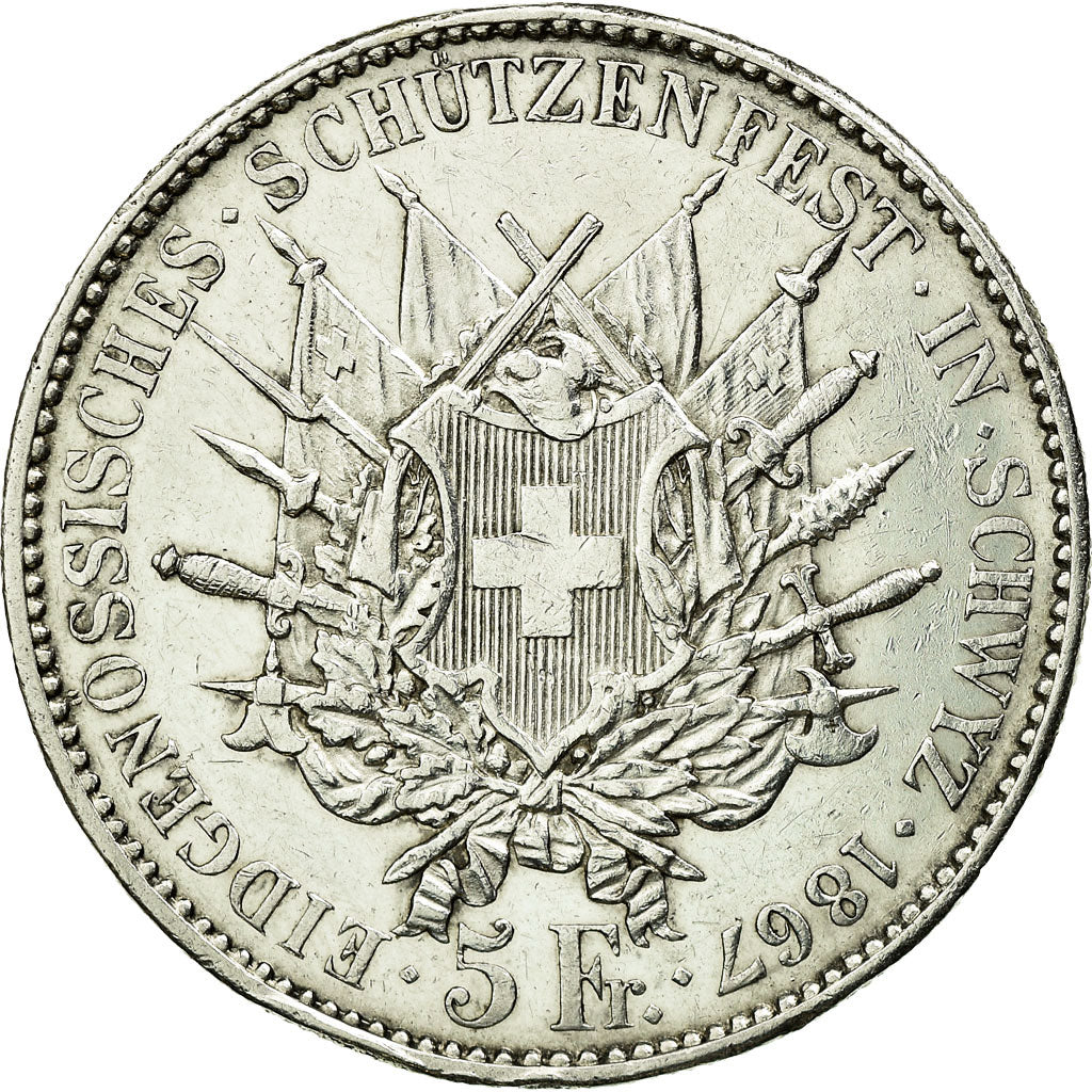 Coin, Switzerland, 5 Francs, 1867, AU(50-53), Silver, KM:S9