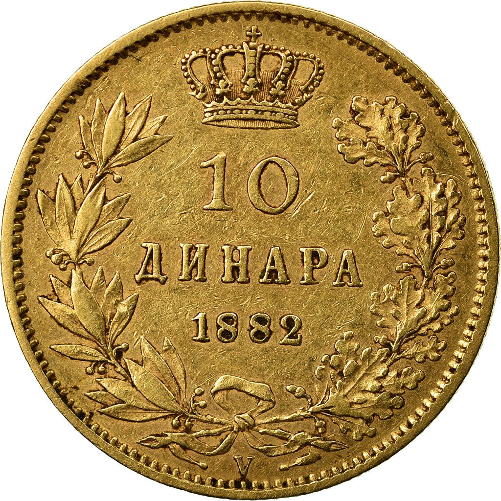 Coin, Serbia, Milan I, 10 Dinara, 1882, EF(40-45), Gold, KM:16