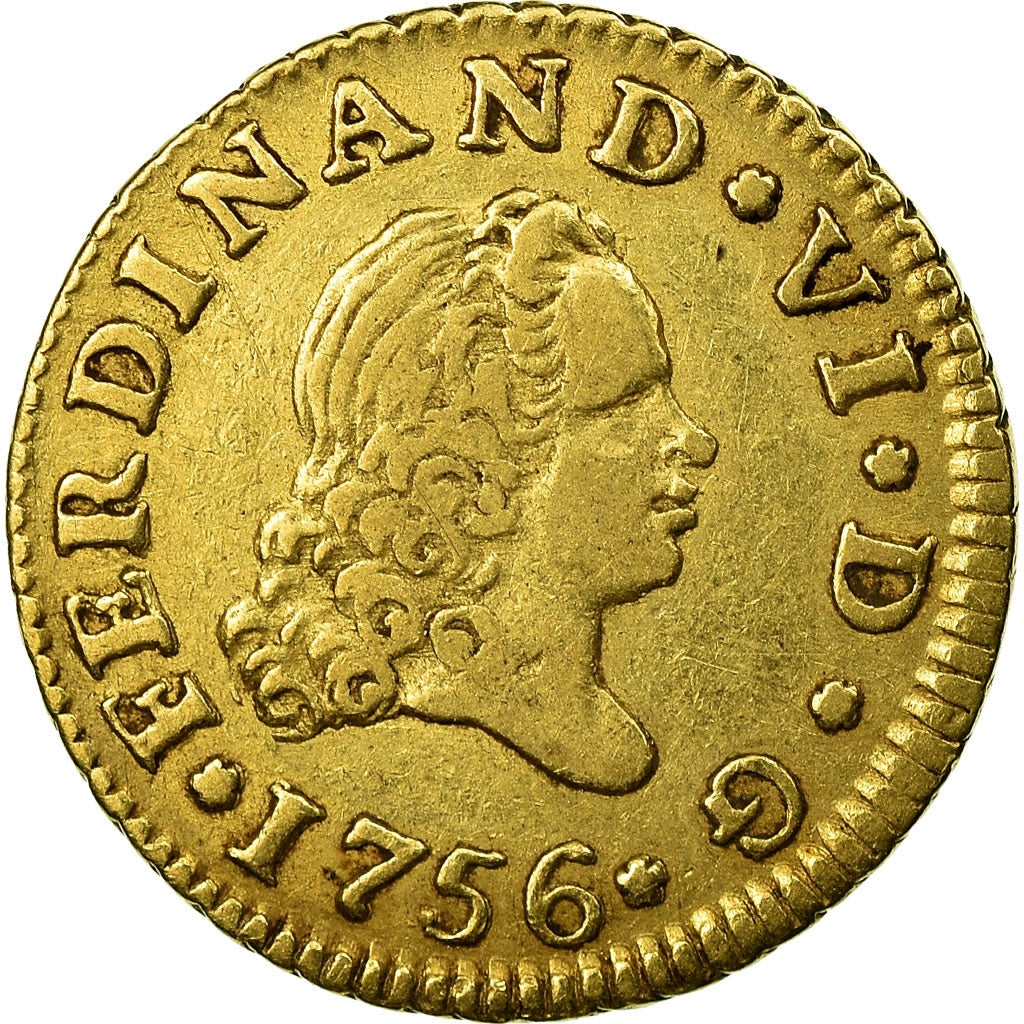 Coin, Spain, Ferdinand VI, 1/2 Escudo, 1756, Madrid, EF(40-45), Gold, KM:378