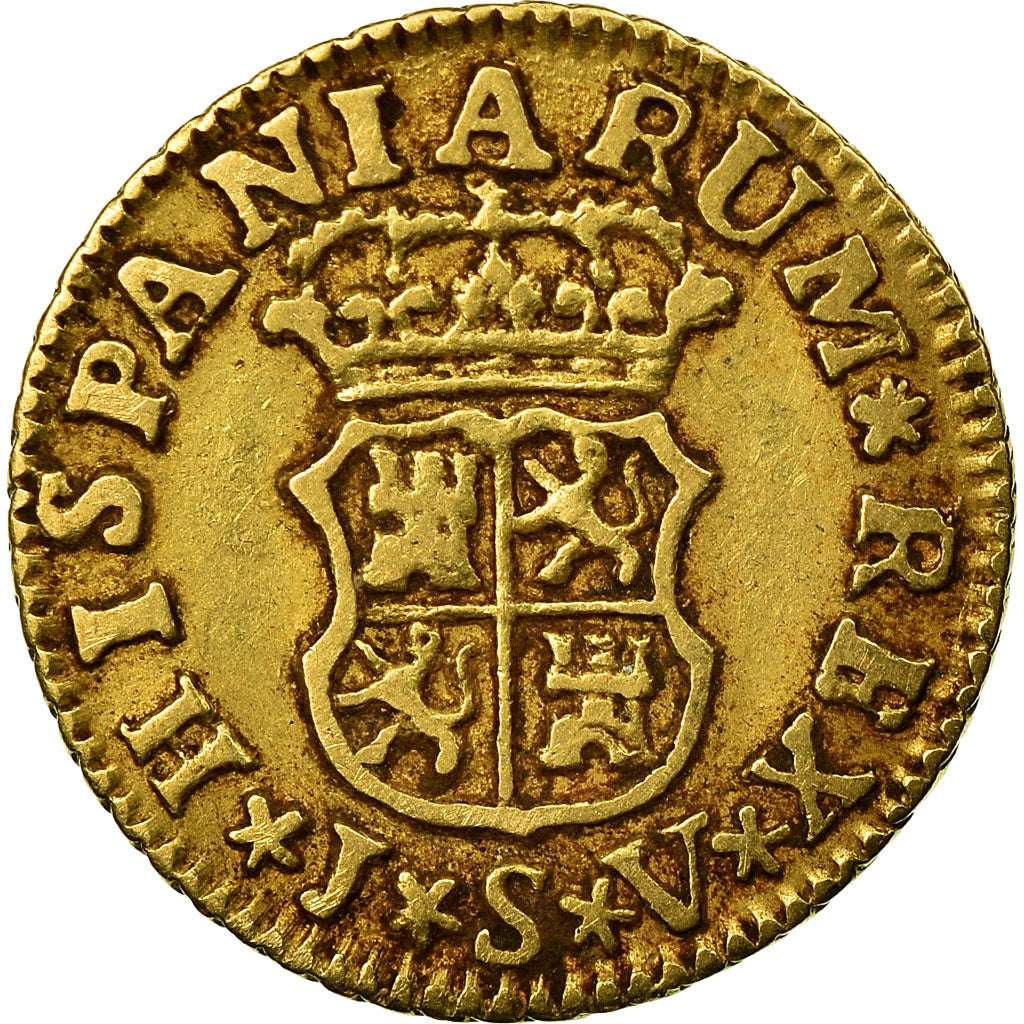 Moneta, Hiszpania, Charles III, 1/2 Escudo, 1759, Seville, VF(30-35), Złoto