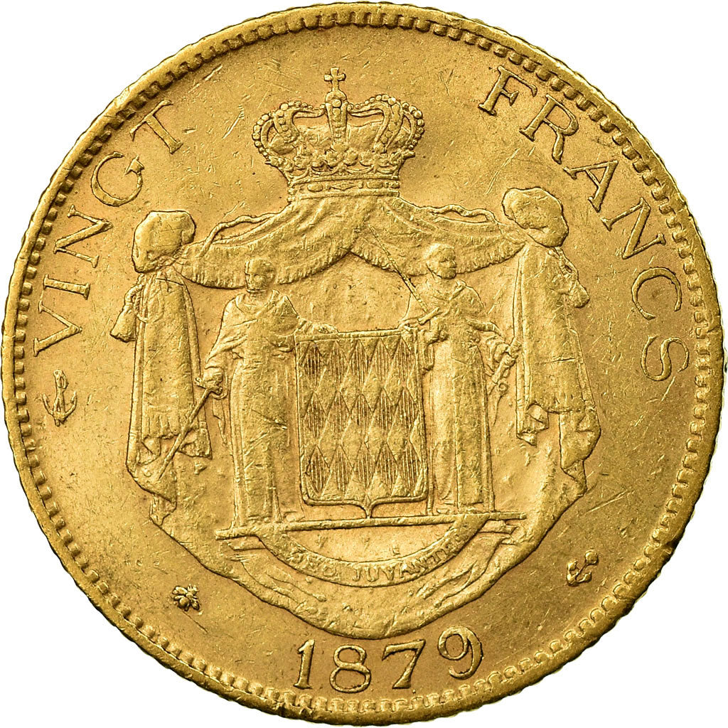 Moneta, Monaco, Charles III, 20 Francs, Vingt, 1879, Paris, MB+, Oro, KM:98