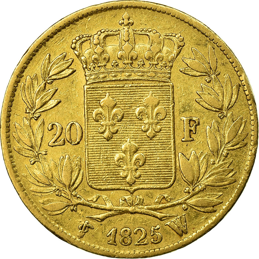 Moeda, França, Charles X, 20 Francs, 1825, Lille, VF(30-35), Dourado, KM:726.4