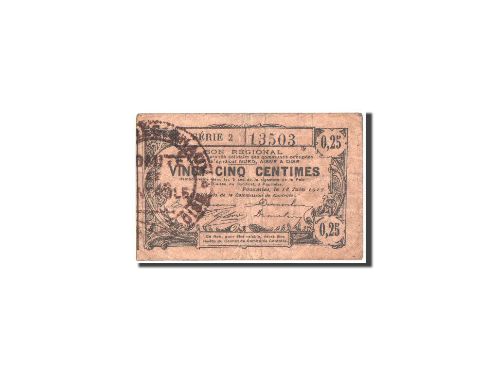 Banknote, 25 Centimes, 1917, France, F(12-15), Fourmies