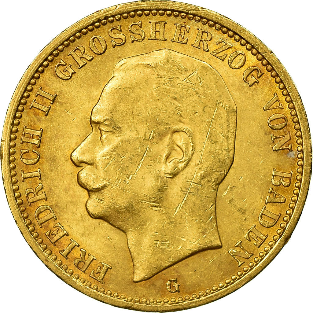 Coin, German States, BADEN, Friedrich II, 20 Mark, 1912, Stuttgart, AU(50-53)