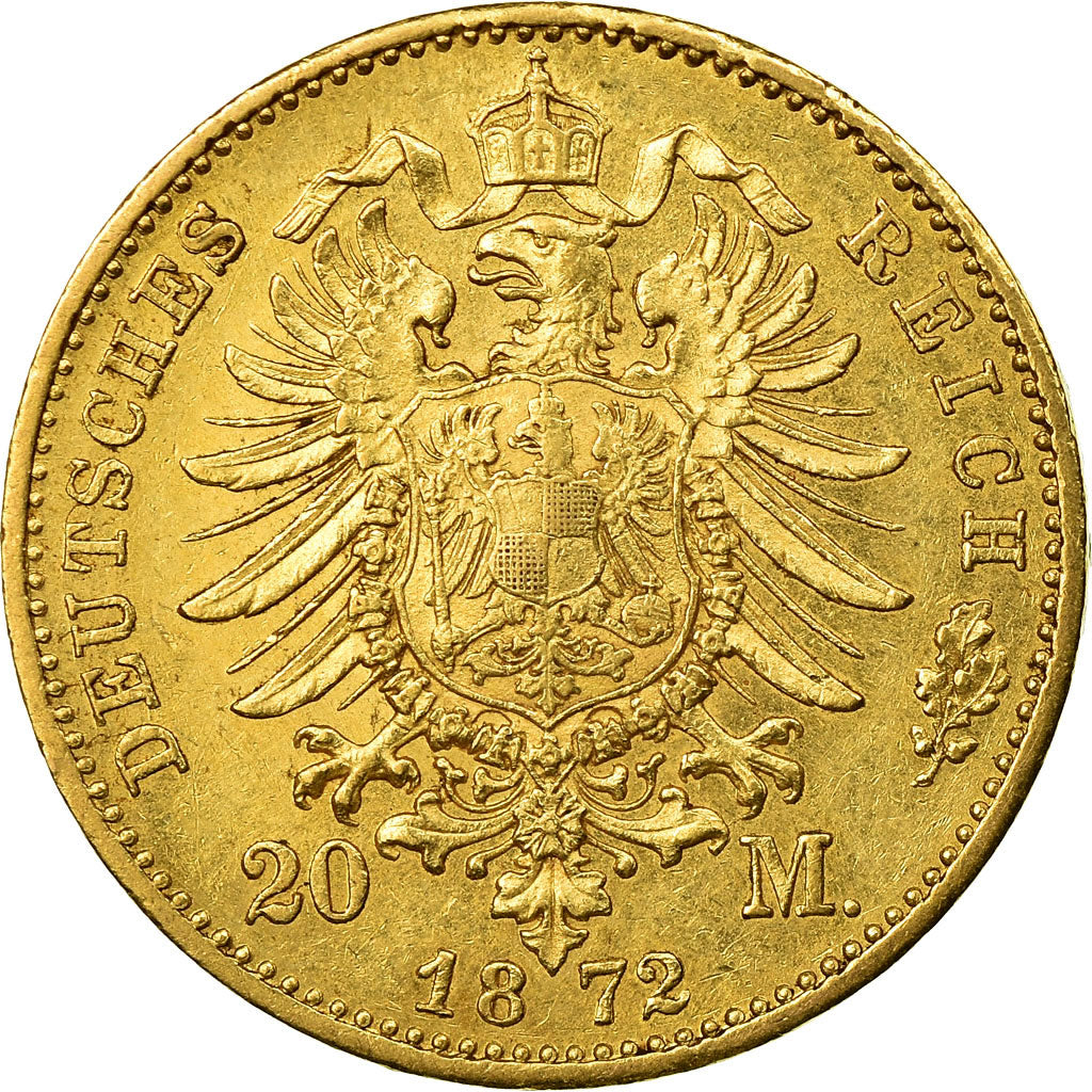 Moneda, Estados alemanes, BAVARIA, Ludwig II, 20 Mark, 1872, EBC, Oro, KM:894