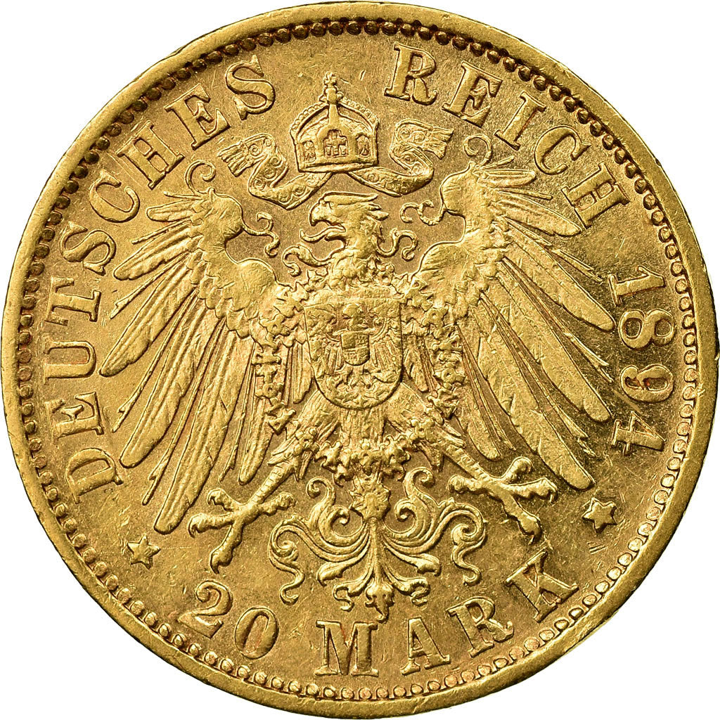 Moneda, Estados alemanes, WURTTEMBERG, Wilhelm II, 20 Mark, 1894, Freudenstadt