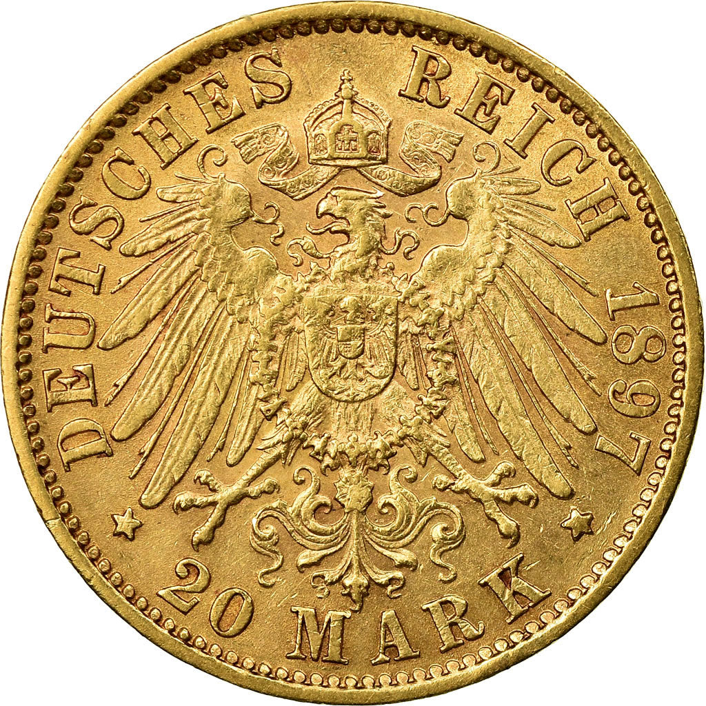 Moneda, Estados alemanes, WURTTEMBERG, Wilhelm II, 20 Mark, 1897, Freudenstadt