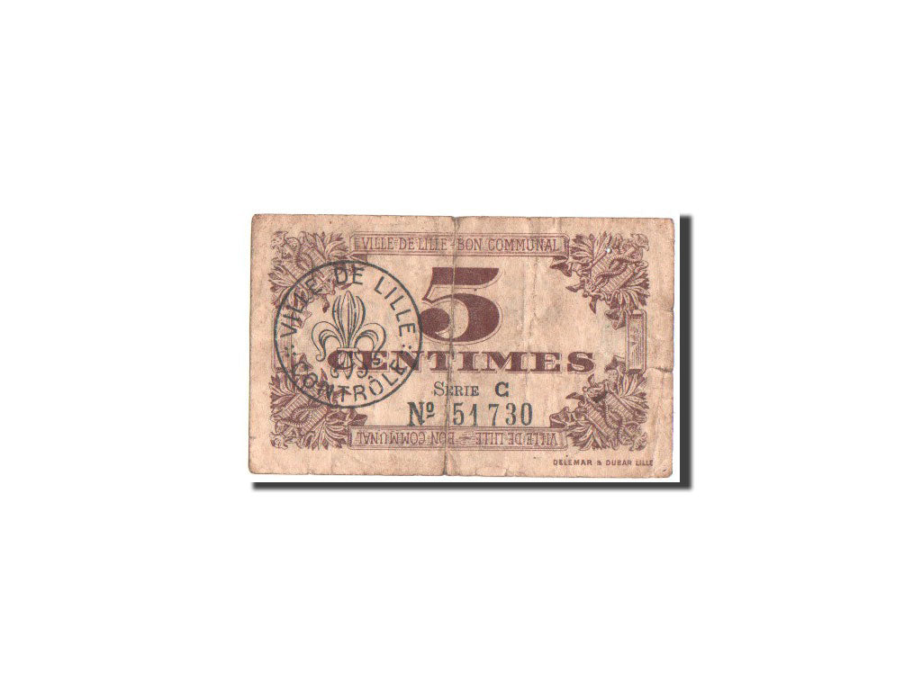 Banconote, B+, Lille, 5 Centimes, 1917, Francia