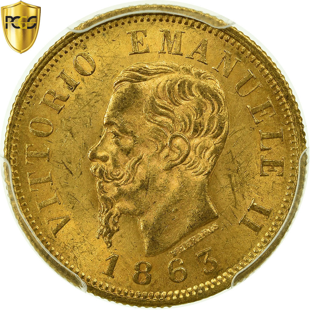 Monnaie, Italie, Vittorio Emanuele II, 10 Lire, 1863, Torino, PCGS, MS63+, Or