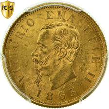 Monnaie, Italie, Vittorio Emanuele II, 10 Lire, 1863, Torino, PCGS, MS63+, Or