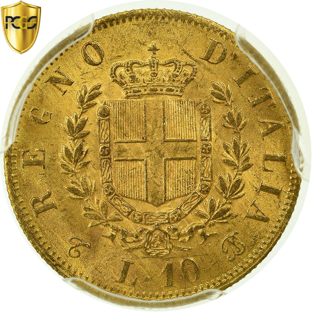 Moneta, Italia, Vittorio Emanuele II, 10 Lire, 1863, Torino, PCGS, MS63+, Oro