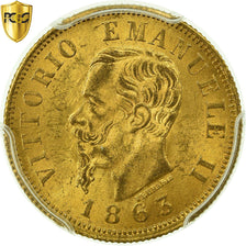Moneta, Italia, Vittorio Emanuele II, 10 Lire, 1863, Torino, PCGS, MS63+, Oro