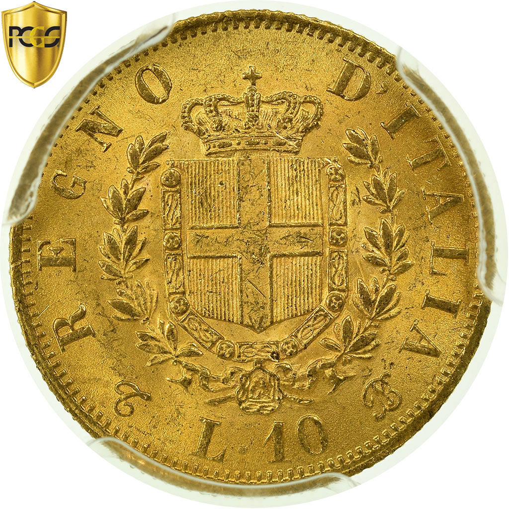 Moneta, Italia, Vittorio Emanuele II, 10 Lire, 1863, Torino, PCGS, MS63+, Oro