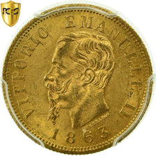 Coin, Italy, Vittorio Emanuele II, 10 Lire, 1863, Torino, PCGS, MS63+, Gold