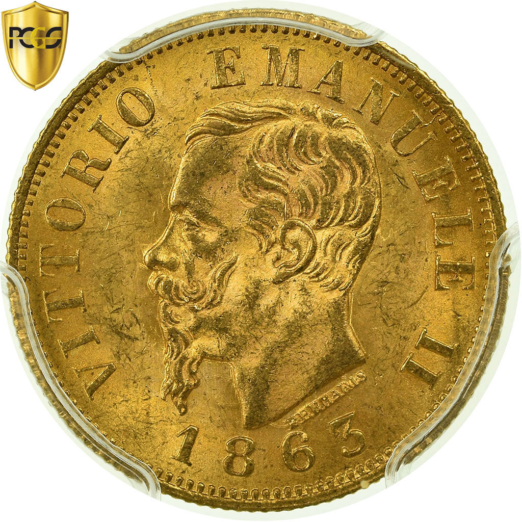 Coin, Italy, Vittorio Emanuele II, 10 Lire, 1863, Torino, PCGS, MS64, Gold