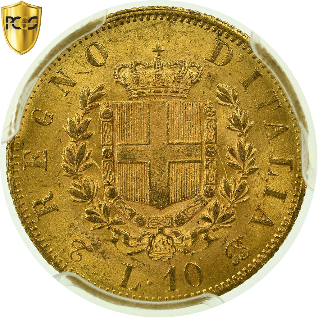Coin, Italy, Vittorio Emanuele II, 10 Lire, 1863, Torino, PCGS, MS64, Gold
