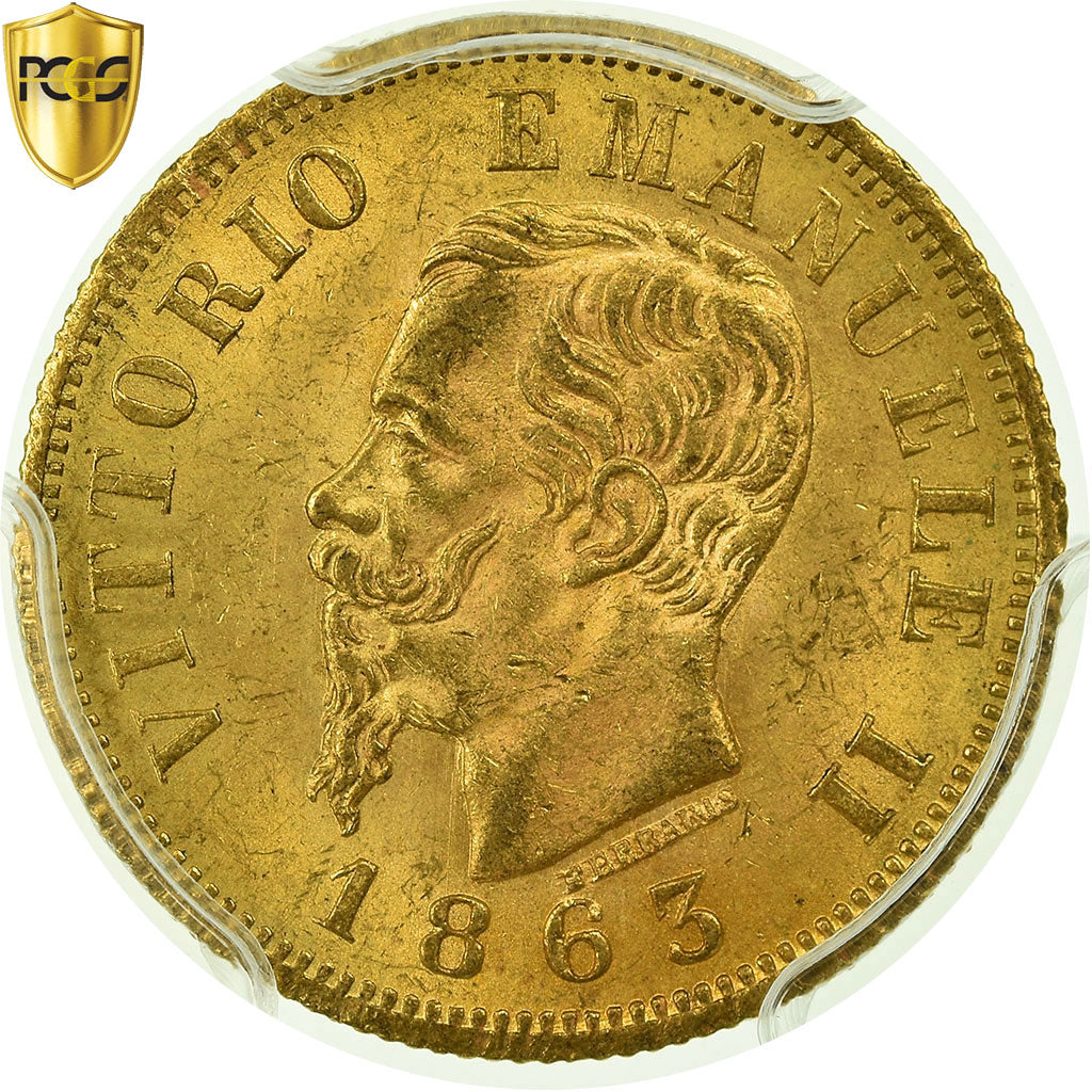 Coin, Italy, Vittorio Emanuele II, 10 Lire, 1863, Torino, PCGS, MS64, Gold