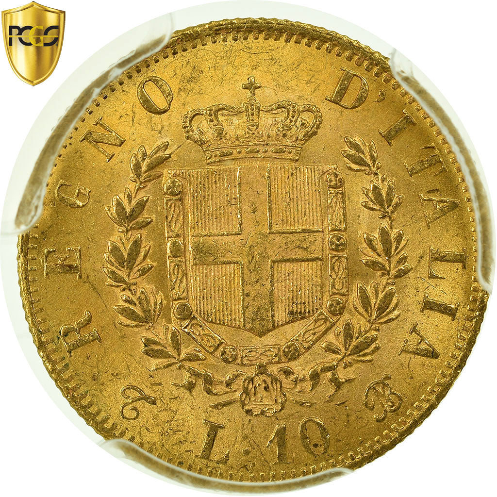 Coin, Italy, Vittorio Emanuele II, 10 Lire, 1863, Torino, PCGS, MS64, Gold