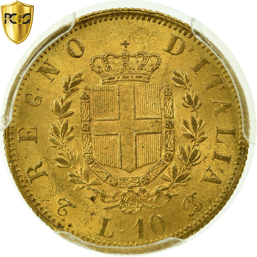Coin, Italy, Vittorio Emanuele II, 10 Lire, 1863, Torino, PCGS, MS64, Gold