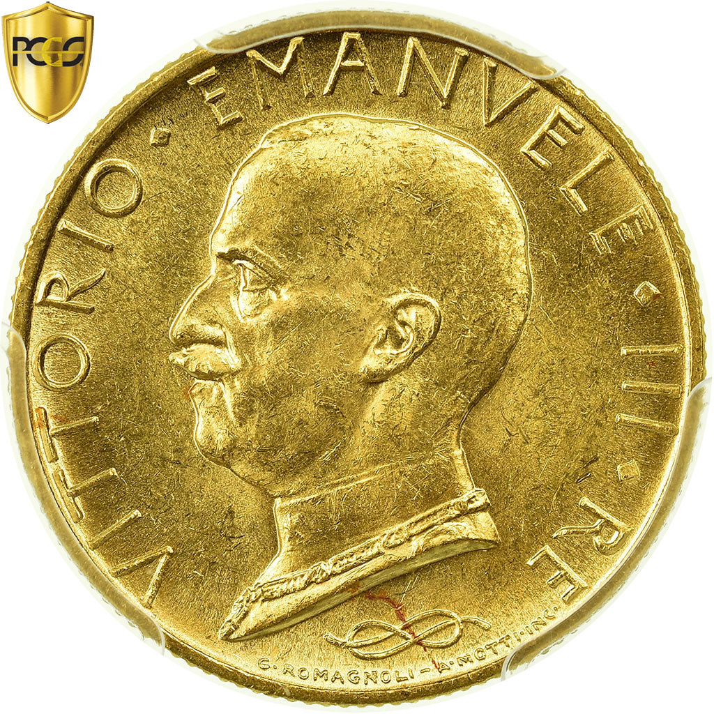 Coin, Italy, Vittorio Emanuele III, 100 Lire, 1931, Rome, PCGS, MS63, Gold