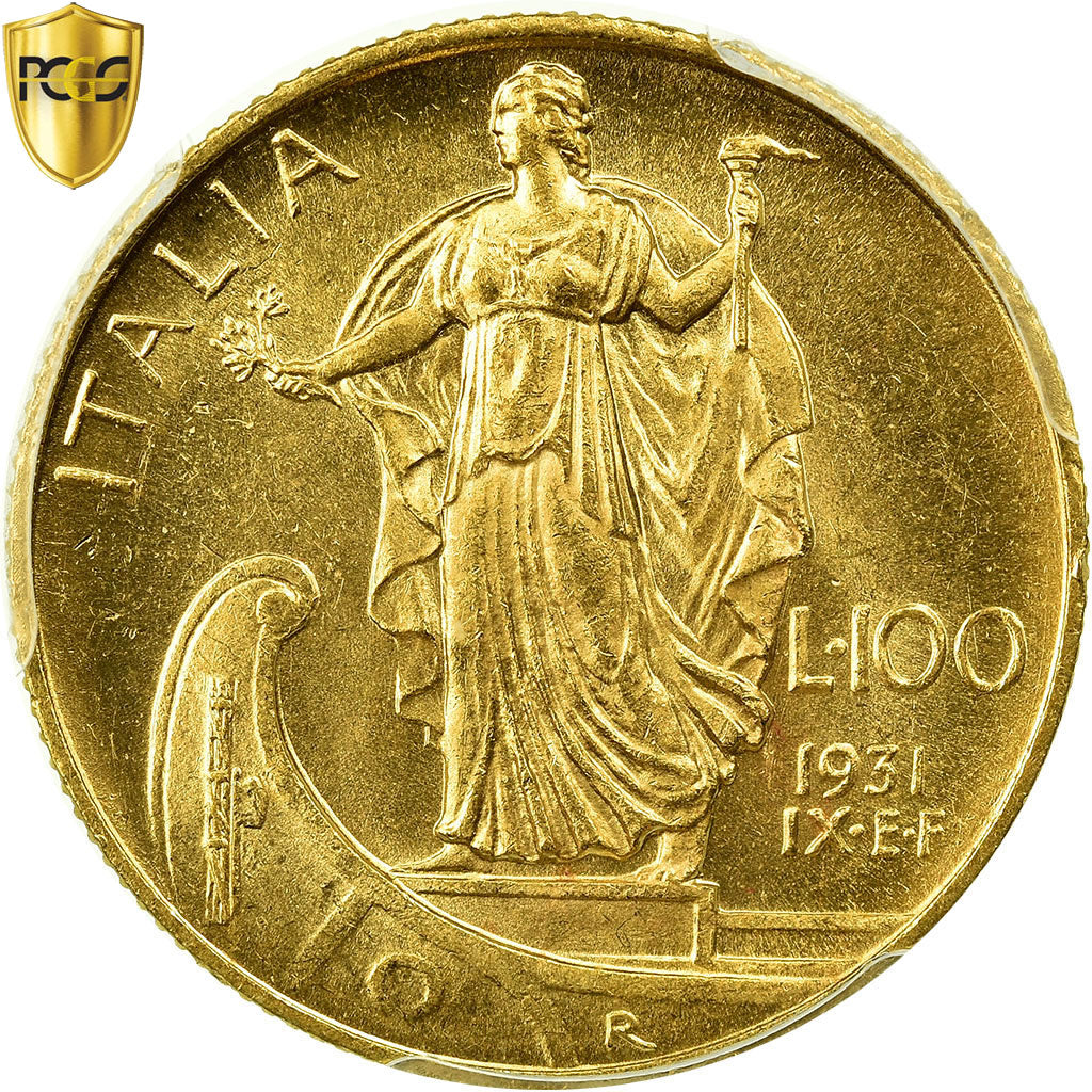 Monnaie, Italie, Vittorio Emanuele III, 100 Lire, 1931, Rome, PCGS, MS63, Or