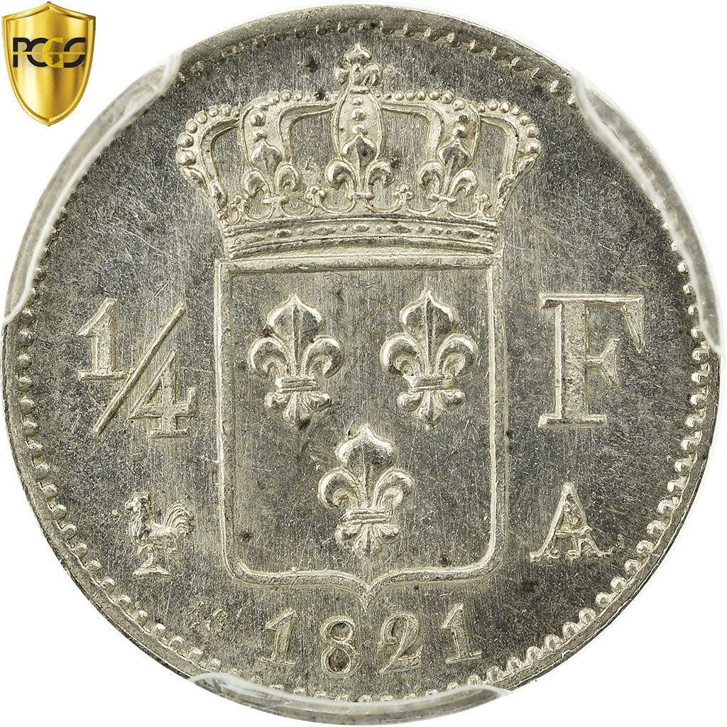 Coin, France, Louis XVIII, Louis XVIII, 1/4 Franc, 1821, Paris, PCGS, MS66