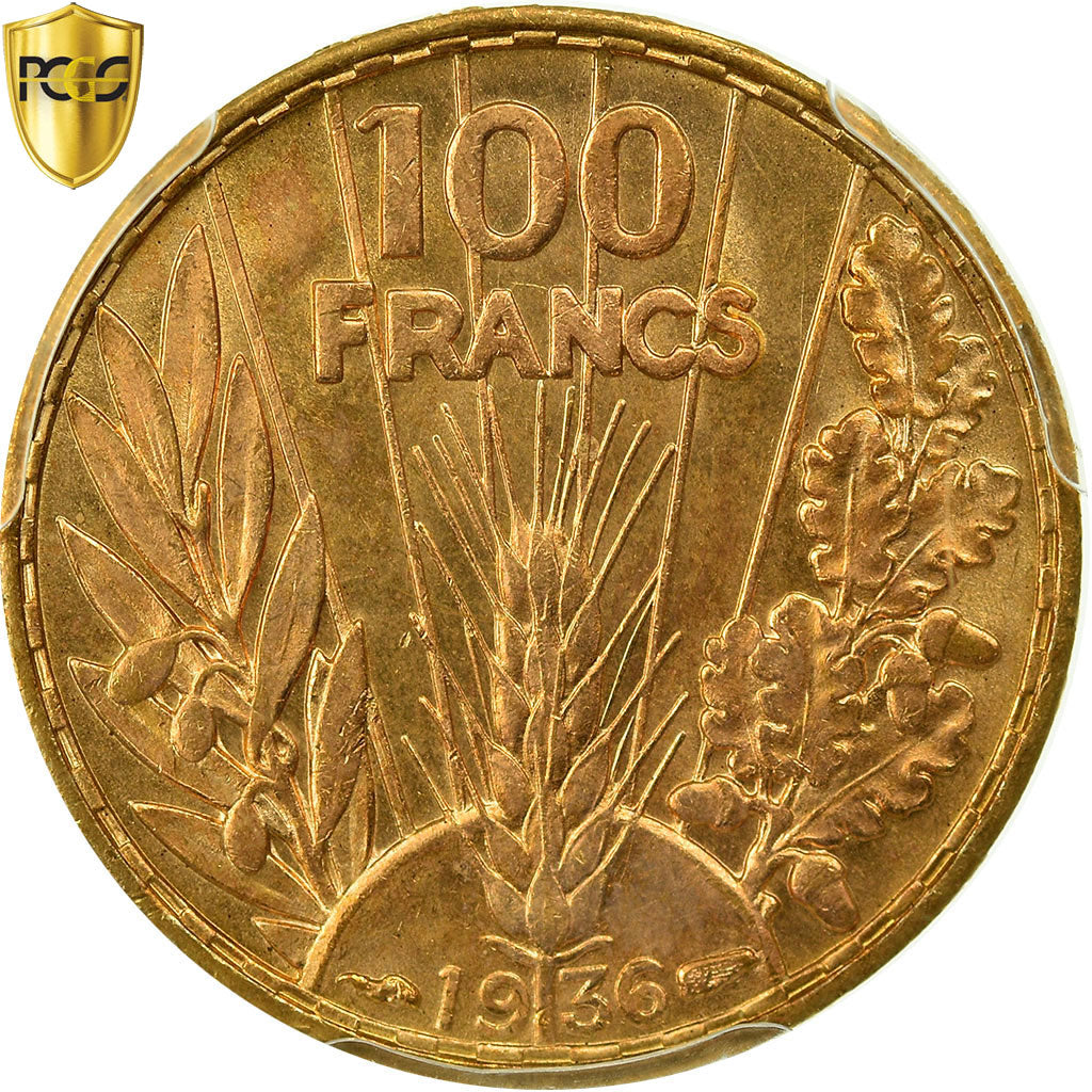 Coin, France, Bazor, 100 Francs, 1936, Paris, PCGS, MS64, Gold, KM:880, graded