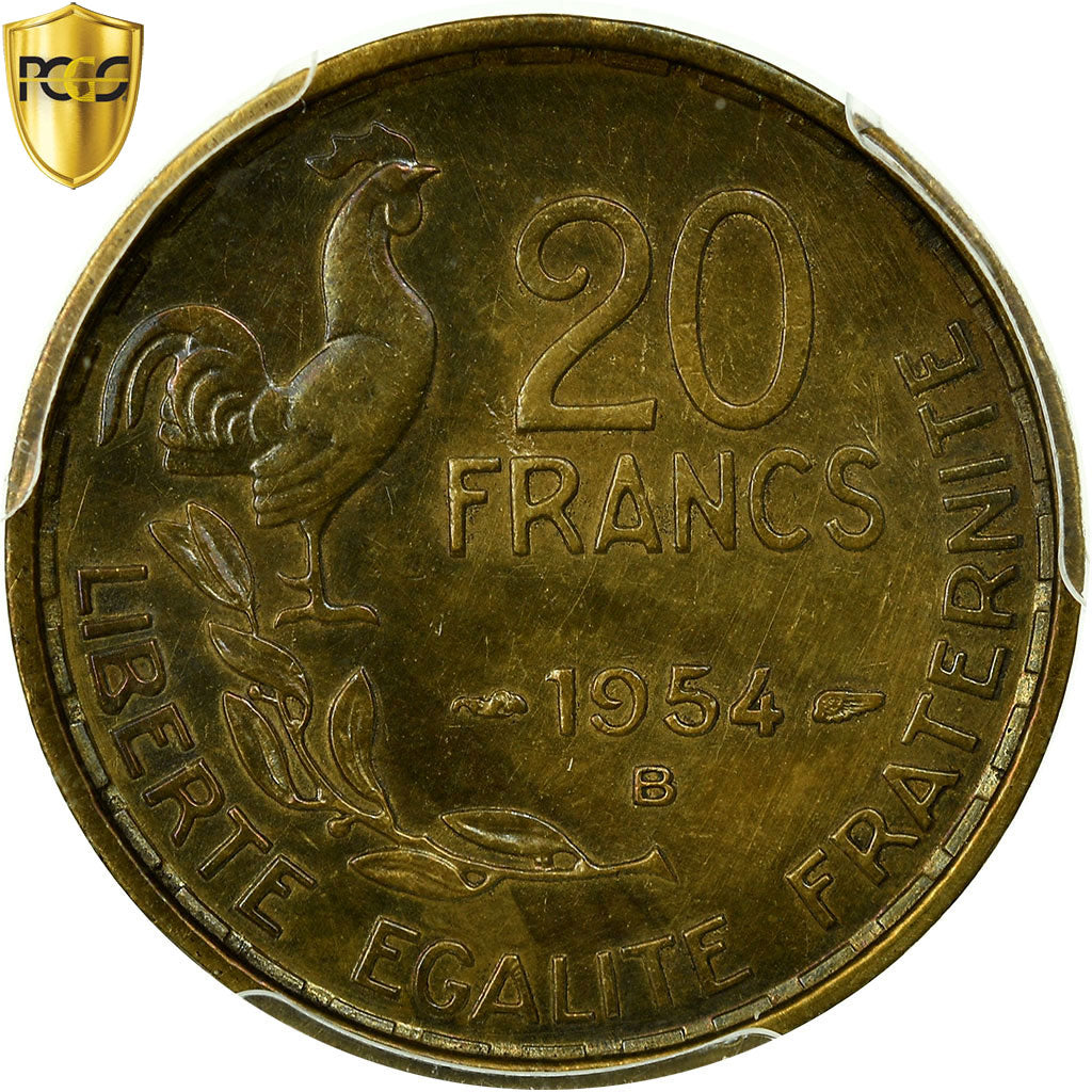 Munten, Frankrijk, Guiraud, 20 Francs, 1954, Beaumont - Le Roger, PCGS, AU