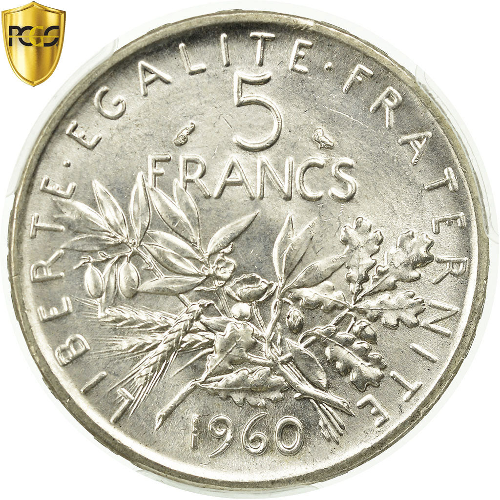 Coin, France, Semeuse, 5 Francs, 1960, Paris, PCGS, MS64, Silver, KM:926