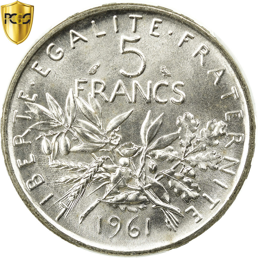 Coin, France, Semeuse, 5 Francs, 1961, Paris, PCGS, MS64, Silver, KM:926