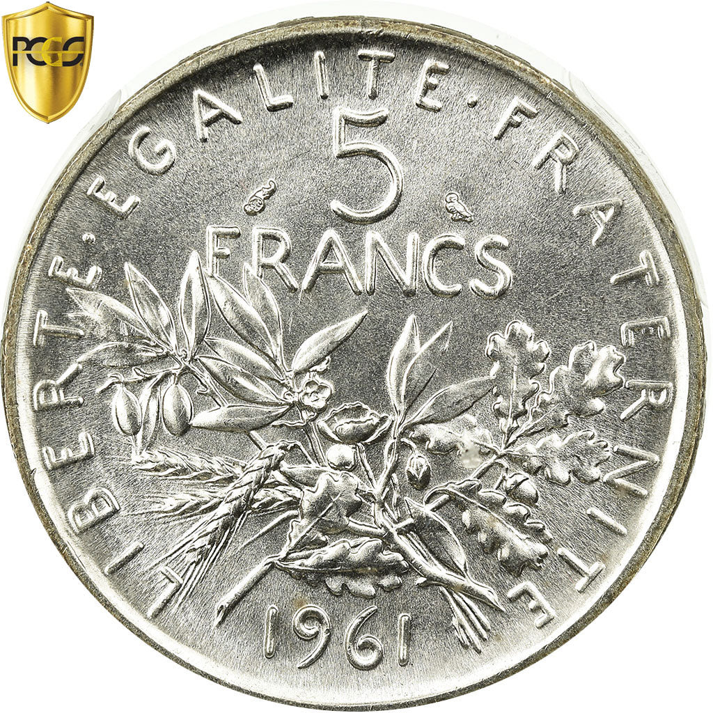 Coin, France, Semeuse, 5 Francs, 1961, Paris, PCGS, MS65, Silver, KM:926