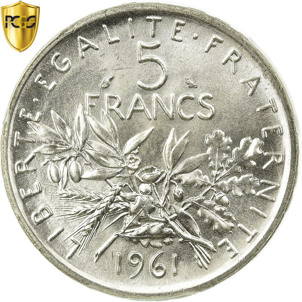 Coin, France, Semeuse, 5 Francs, 1961, Paris, PCGS, MS65, Silver, KM:926