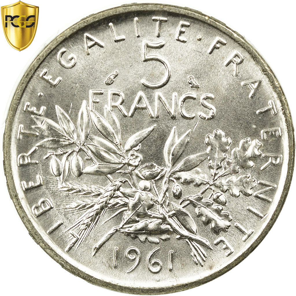 Coin, France, Semeuse, 5 Francs, 1961, Paris, PCGS, MS65, Silver, KM:926