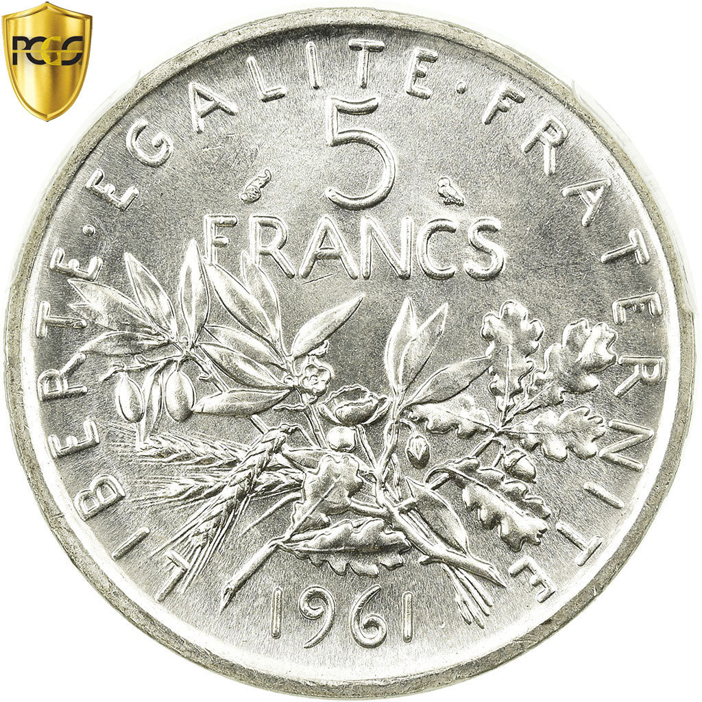 Coin, France, Semeuse, 5 Francs, 1961, Paris, PCGS, MS65, Silver, KM:926