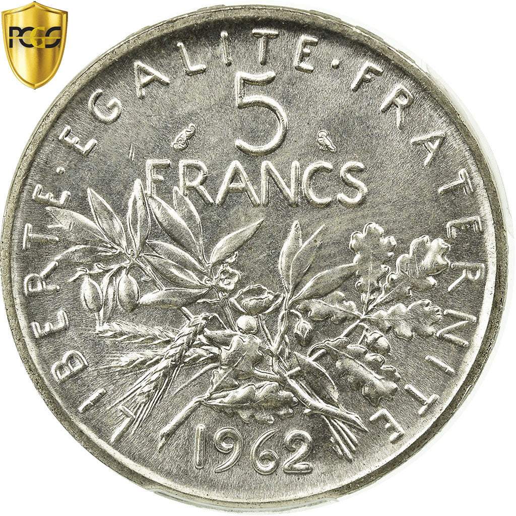 Coin, France, Semeuse, 5 Francs, 1962, Paris, PCGS, MS65, Silver, KM:926