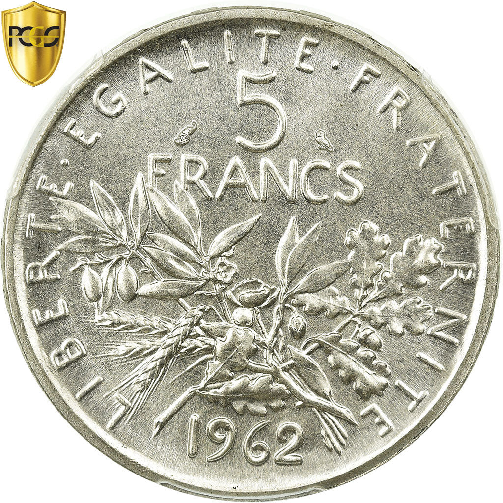 Coin, France, Semeuse, 5 Francs, 1962, Paris, PCGS, MS66, Silver, KM:926