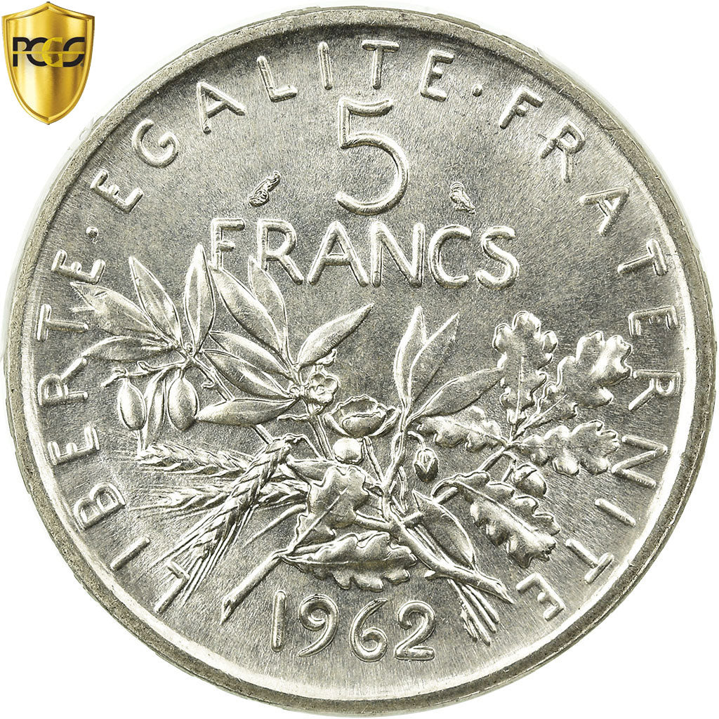Coin, France, Semeuse, 5 Francs, 1962, Paris, PCGS, MS66, Silver, KM:926