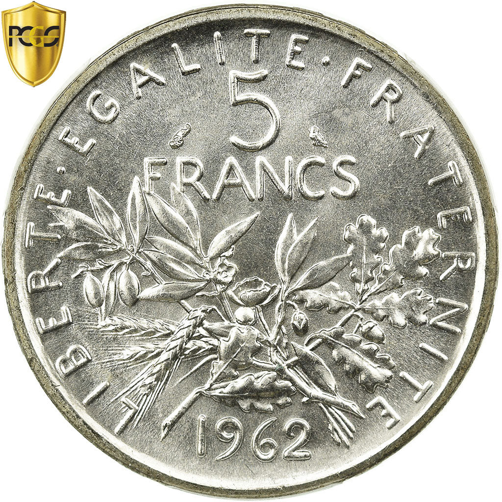 Coin, France, Semeuse, 5 Francs, 1962, Paris, PCGS, MS66, Silver, KM:926