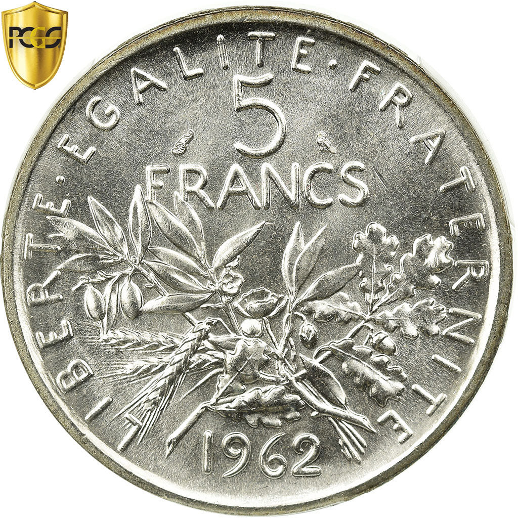 Coin, France, Semeuse, 5 Francs, 1962, Paris, PCGS, MS66, Silver, KM:926