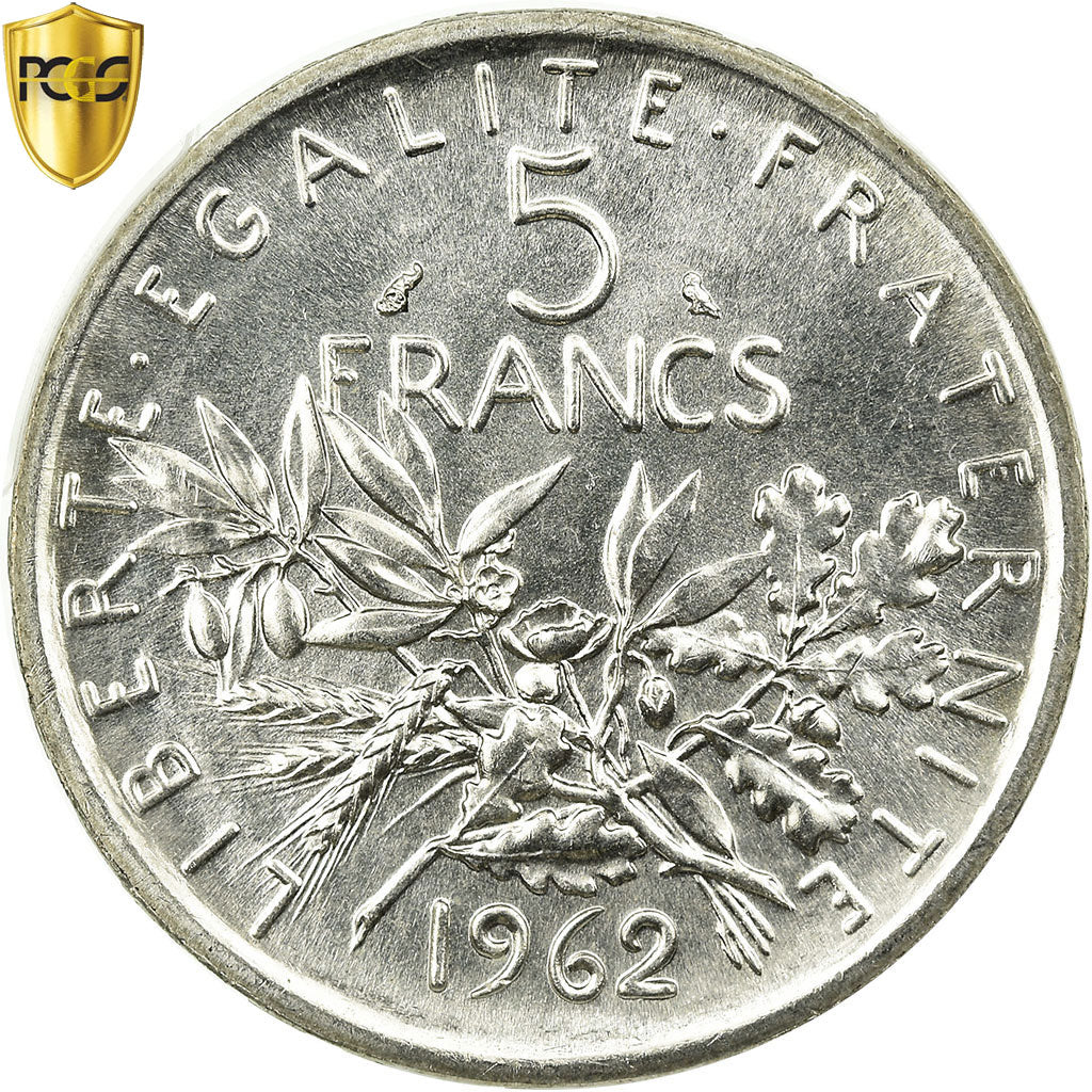 Monnaie, France, Semeuse, 5 Francs, 1962, Paris, PCGS, MS66, Argent