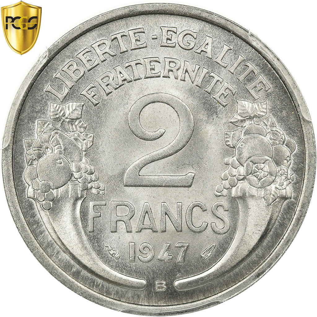 Coin, France, Morlon, 2 Francs, 1947, Beaumont - Le Roger, PCGS, MS65, Aluminum