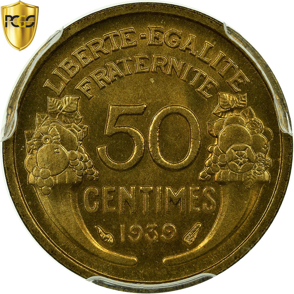 Coin, France, Morlon, 50 Centimes, 1939, Paris, PCGS, MS66, Aluminum-Bronze