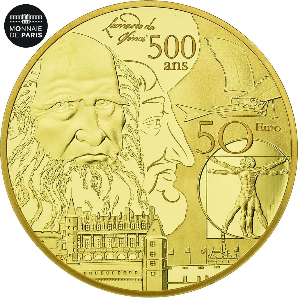 France, Monnaie de Paris, 50 Euro, Europa - Léonard de Vinci, 2019, Or