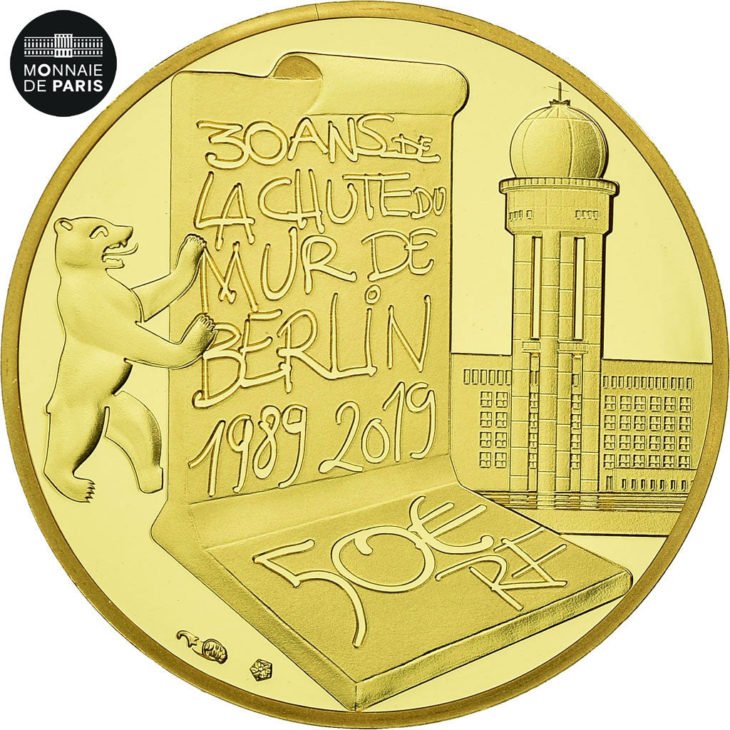 France, Monnaie de Paris, 50 Euro, Chute du Mur de Berlin, 2019, Or