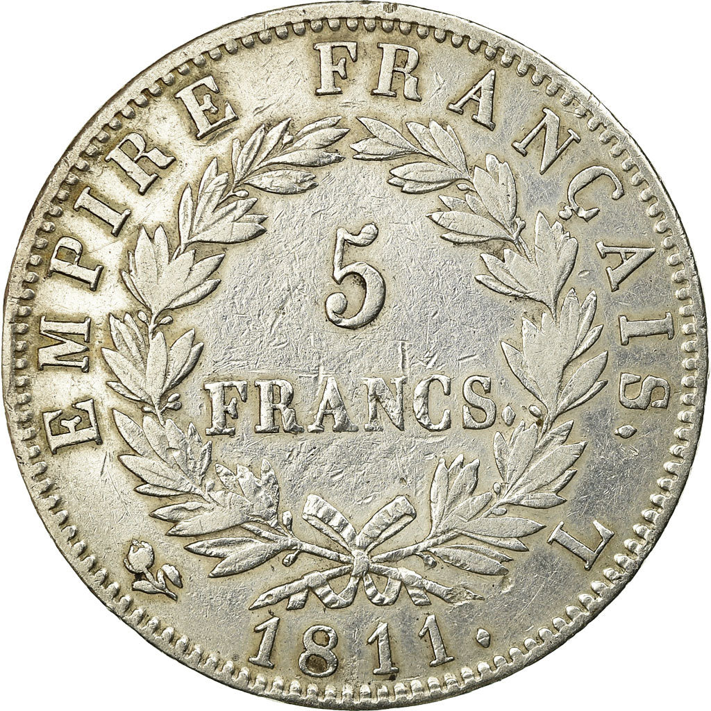 Moeda, França, Napoléon I, 5 Francs, 1811, Bayonne, EF(40-45), Prata
