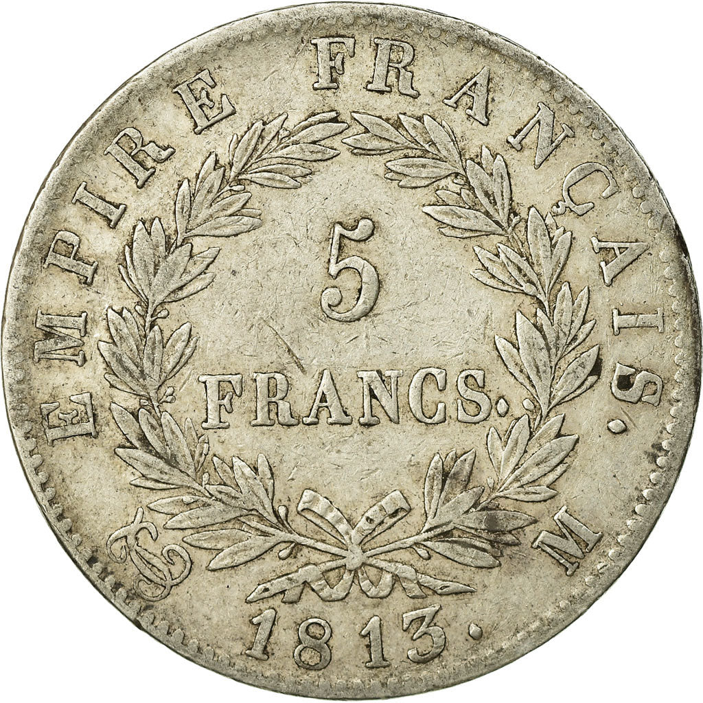 Moeda, França, Napoléon I, 5 Francs, 1813, Toulouse, VF(30-35), Prata