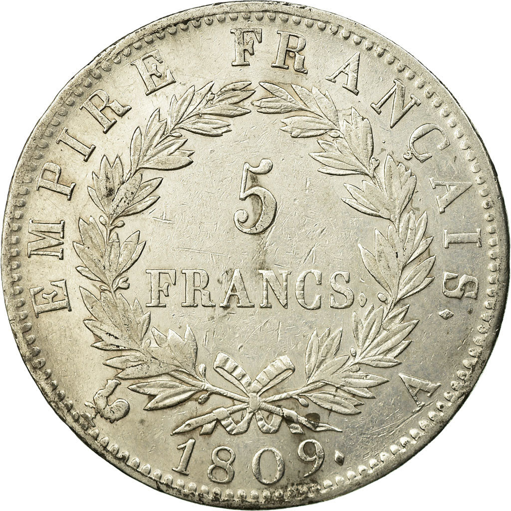 Coin, France, Napoléon I, 5 Francs, 1809, Paris, EF(40-45), Silver, KM:694.1