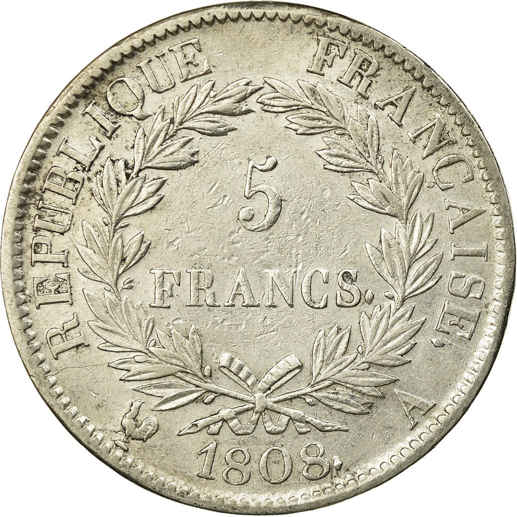 Coin, France, Napoléon I, 5 Francs, 1808, Paris, EF(40-45), Silver, KM:686.1