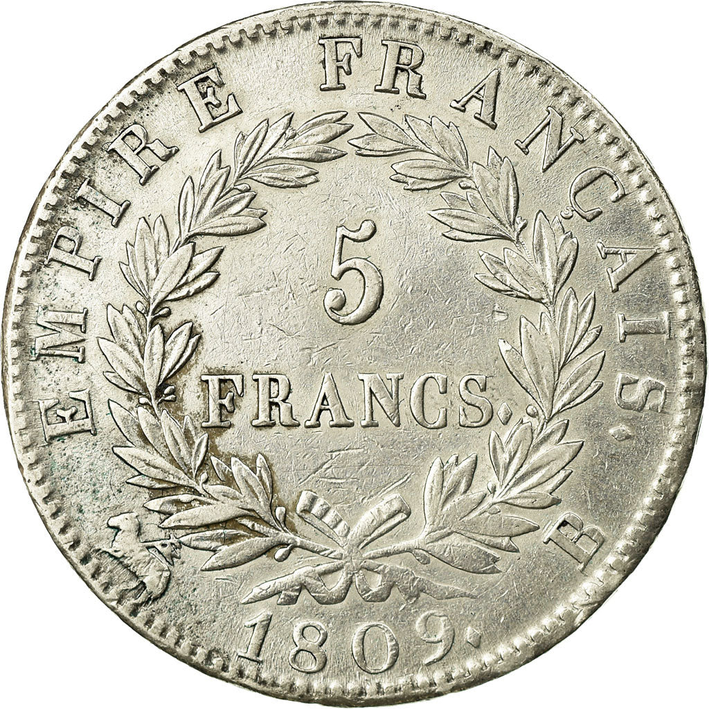 Coin, France, Napoléon I, 5 Francs, 1809, Rouen, EF(40-45), Silver, KM:694.2