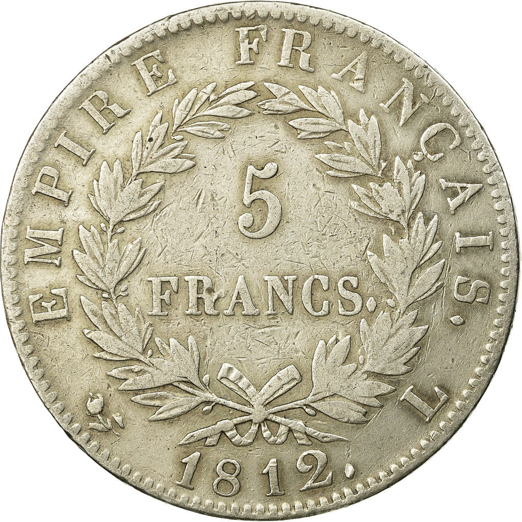 Moneta, Francia, Napoléon I, 5 Francs, 1812, Bayonne, MB, Argento, KM:694.9